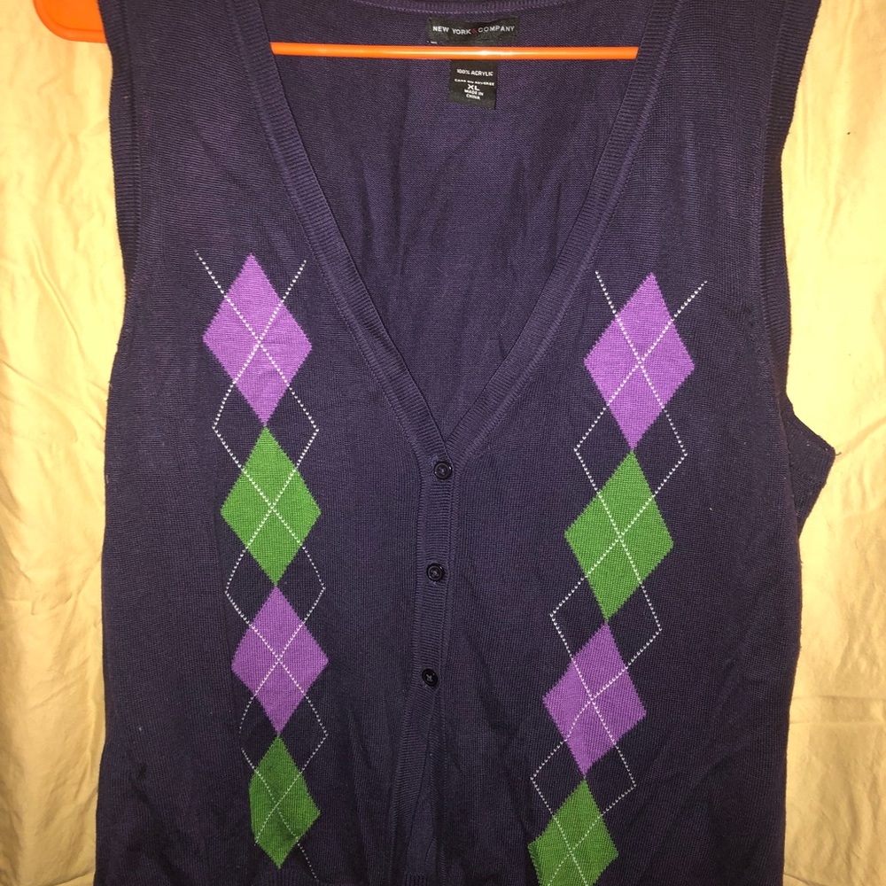 Purple argyle vest.